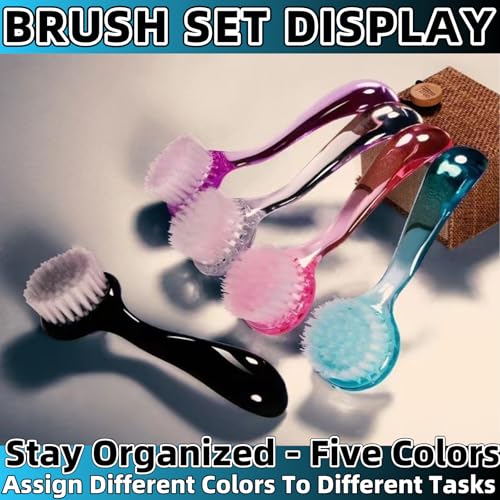 Soft Nail Dust Cleaning Brush Set - 5 Pcs Ergonomic Grip Brushes for Manicure & Pedicure