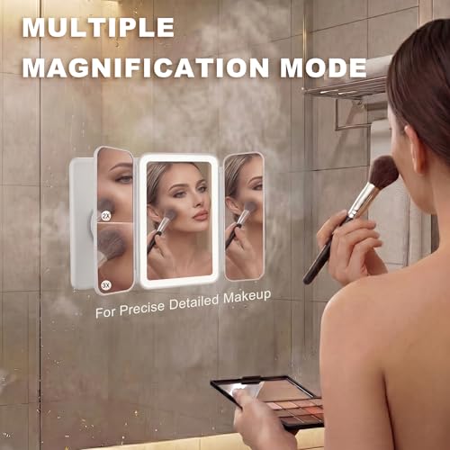 LED Makeup Mirror with Lights, 3X Magnification, Rechargeable