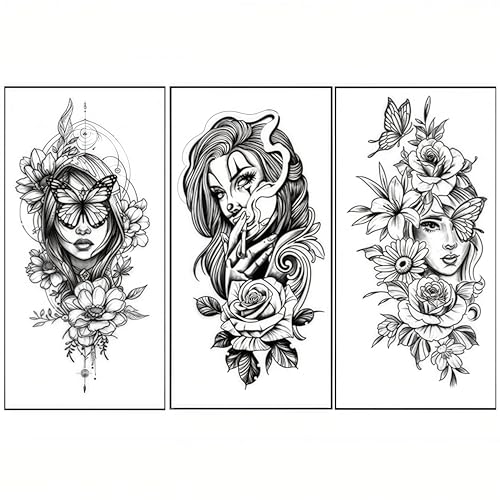 Floral Face Temporary Tattoos - 3 Sheets, 5-7 Days