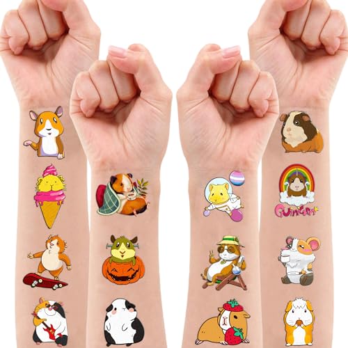 101 PCS Cute Guinea Pig Temporary Tattoos Themed Birthday Party Decorations Favors Supplies D?cor Hamster Pet Mouse Animal Tattoo Stickers Gifts For Game Boys Girls Classroom School Prizes Reward