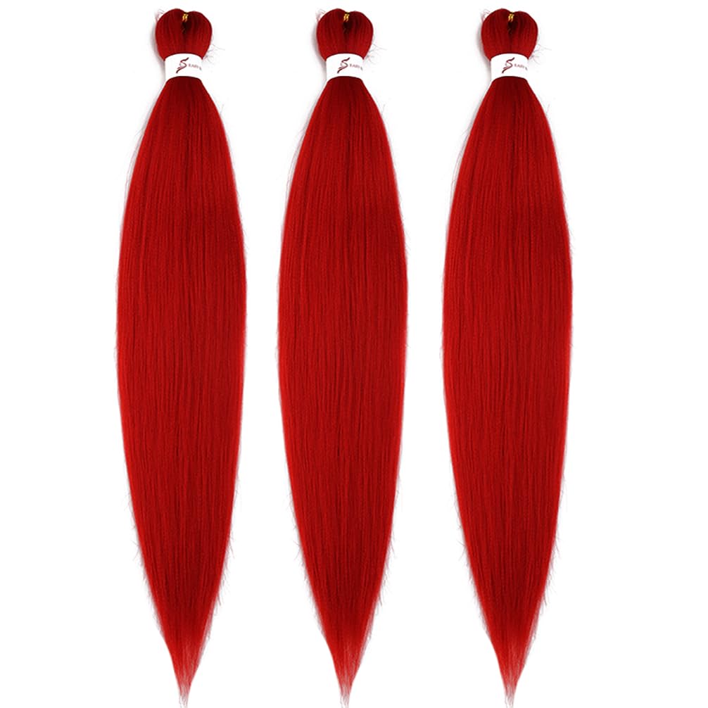 BALINGHAIR Red Pre Stretched Braiding Hair 30 Inch Braids Hair Extensions Hot Water Setting (Red-3Pcs)