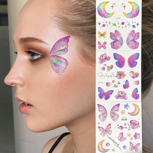 20 Glitter Butterfly Temporary Tattoos - Waterproof Face & Body