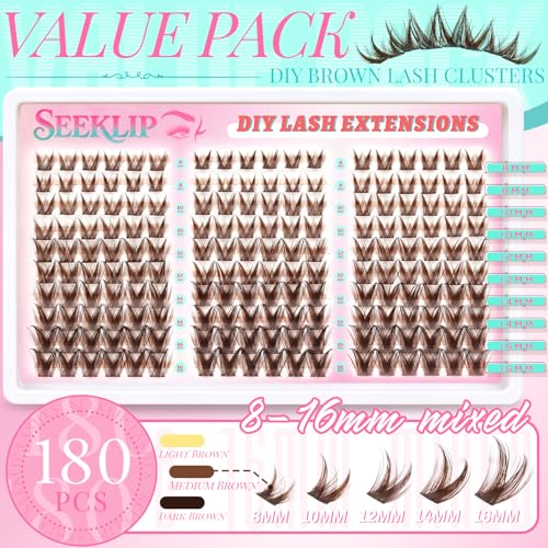 Brown Lash Clusters Manga Wispy Natural Cluster Eyelash Extensions 180pcs Bunny Anime Spike Eyelashes Cluster 8mm Bottom Lashes Individual Fake Eyelash C Curl 8-16mm DIY at Home (Spark Brown)