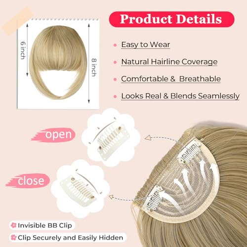 Clip-In Bangs Hair Extensions for Women - Ash Blonde French Bangs