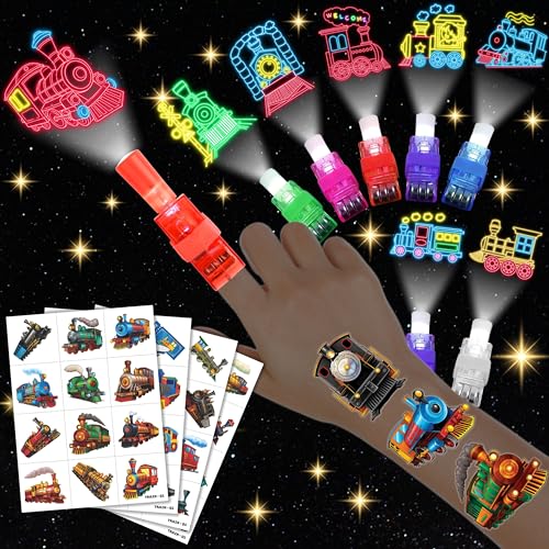 72 PC Train Party Favors Set: LED Finger Lights & Tattoos