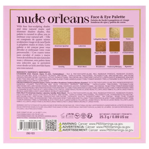 Rude Nude York Face & Eye Palette - 9 Eyeshadows, 4 Face Shades, Vegan Makeup