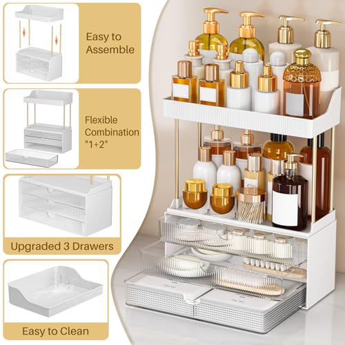 Clear Acrylic Makeup Organizer - 3 Drawer 2-Shelf Storage