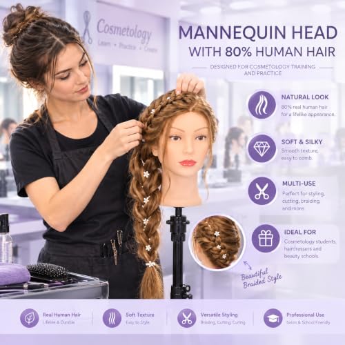 Treosida U-Blonde Mannequin Head with 80% Human Hair 26-28" for Braiding & Cosmetology