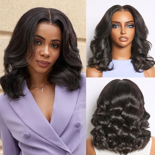 LUVME All-Day Curly Hold Human Hair Wig 14-Inch Shoulder Length Pre-Plucked HD Lace Front