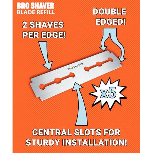 BroShaver Double-Edge Back Hair Shaver Razor Blades, Extra Long Blade Refill Compatible with BroShaver 3.0 & BroShaver 2.2 Back Hair Shavers