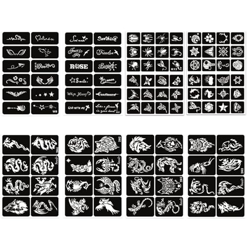 Temporary Tattoo Stencils Kit - 20 Sheets, 458+ Designs
