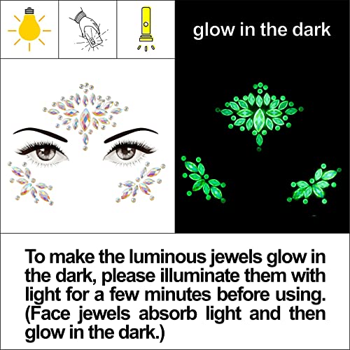 Glow in Dark Face Gems & Glitter Set - Festival Body Jewels