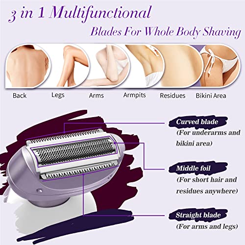 Purple Women's Electric Shaver & Bikini Trimmer, Wet Dry Rechargeable Razor