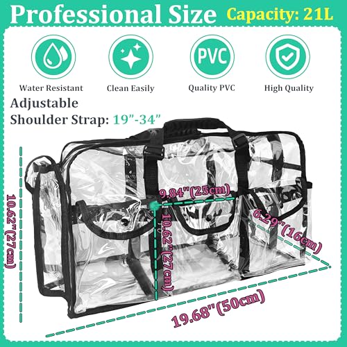 20" Large Clear Tote Makeup Kit Bag for Travel, Clear Duffle Toiletry Cosmetic Bag Professional Organizer Bags for Make up Set Artist Work Beach Gym