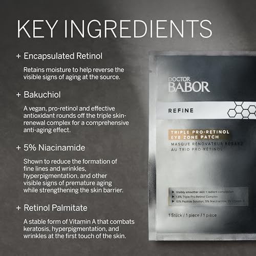 BABOR Doctor Retinol Eye Patches, Anti-Aging Eye Patches Against Dark Circles and for a Tightening, Anti-Wrinkle Eye Mask, Triple Pro-Retinol Renewal Eye Zone Patch, 5 Pack