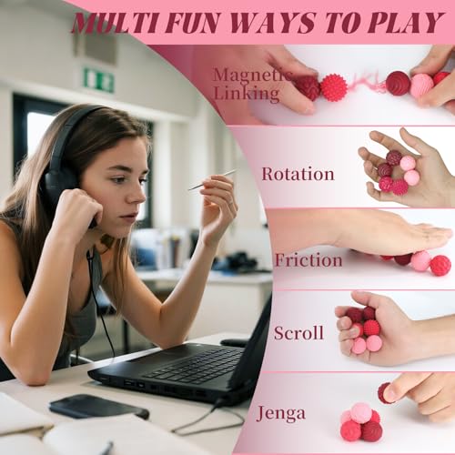 PARTY TONIGHT Red Silicone Magnetic Fidget Balls Set - 6PCS Stress & Anxiety Relief Toys for Adults & Teens