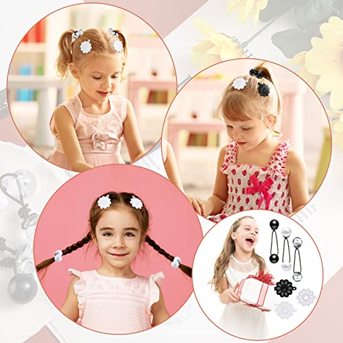 72 Pcs Hair Accessories Set - Barrettes, Hair Balls, Self Hinge Ties, Bubble Bows, Flowers, Plastic Clips for Girls, Baby, Toddler (Black, White, Clear)