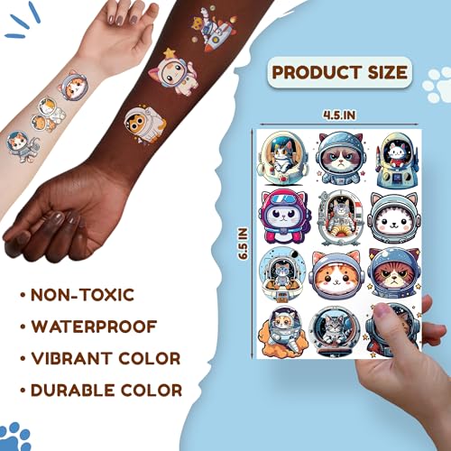 Cat Temporary Tattoos for Party Supplies, Cat Decorations, 80 PCS Space Themed Party Favors, Cute Animals Tattoos for Birthday Party Supplies Pet Lover