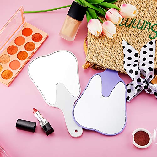 Jetec Tooth Shaped Handheld Mirror 2-Pack, 9.6" Portable Cosmetic Mirror with Handle