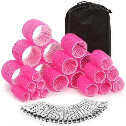 24Pc Self-Grip Hair Rollers Set with 4 Sizes & Clips