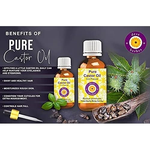 d?ve herbes Castor Oil (Ricinus communis) with Glass Dropper | Cold Pressed | Pure | Pure | Natural | For Diluting Essential oils | For Hair, Skin & Massage | Viscous | Unisex | 50ml (1.69 oz)