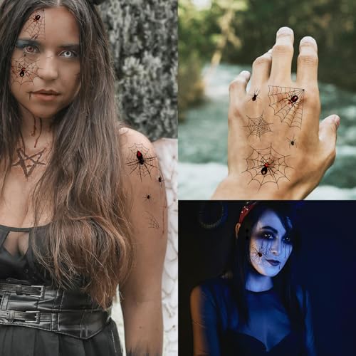 10pcs Spider Web Temporary Tattoos, Waterproof Halloween Face Temporary Tattoos Scary Realistic Spiderweb Face Body Legs Arms Stickers for Kids Adults Unisex Halloween Costumes