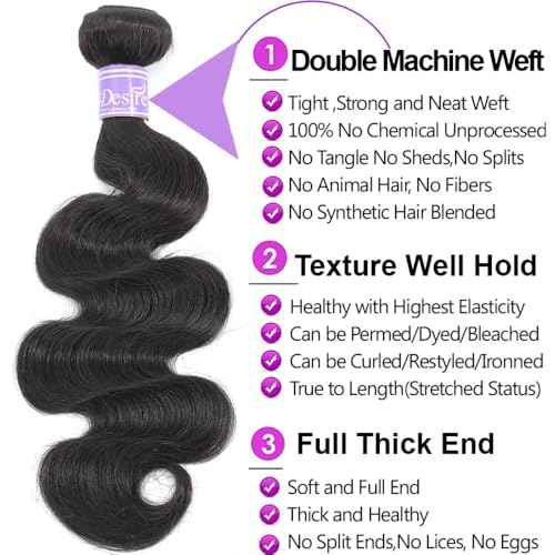 Body Wave Bundles with Closure Human Hair (14 16 18+14) Human Hair 3 Bundles with 4x4 HD Lace Closure Free Part 12A Grade 100% Unprocessed Virgin Hair Body Wave Bundles Natural Black Color