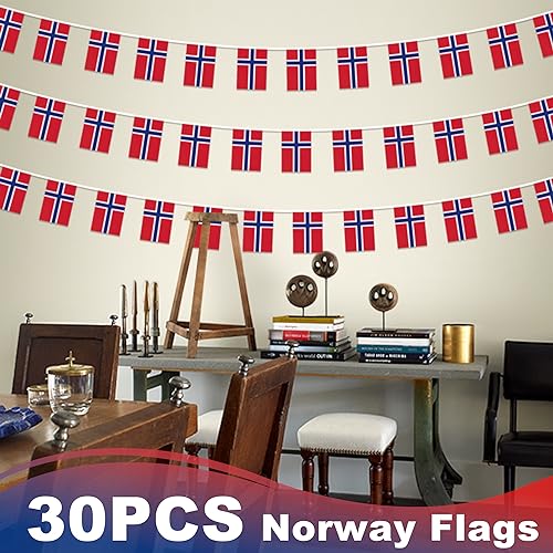 MVPRING Norway Flag Pennant Banner - 30 Flags, 33ft Bunting, Nordmann Flags