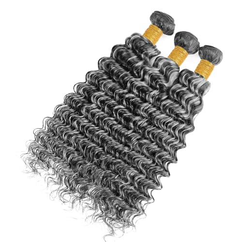 P1Bgrey Bundles Highlight Deep Wave Human Hair Bundle Grey Weave Two