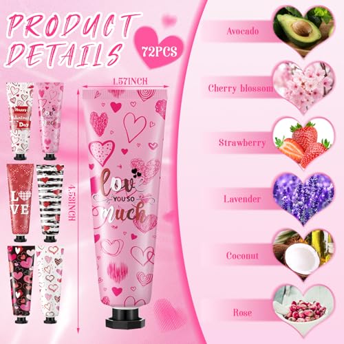 72 Pcs 12 Pcs Valentine¡®s Day Hand Cream Gift Set Love Heart Moisturizing Hand Lotion Bulk Small Dry Cracked Care Cream Valentine Gifts for Woman Men Teacher Nurse Coworker, 30 ml