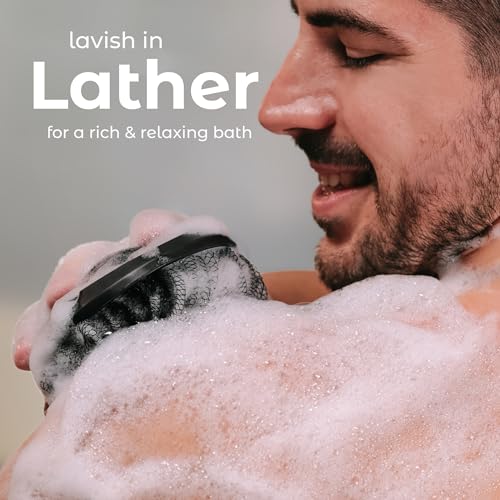 MainBasics 2-in-1 Exfoliating Shower Loofah & Body Scrubber (2 Pack, Black)