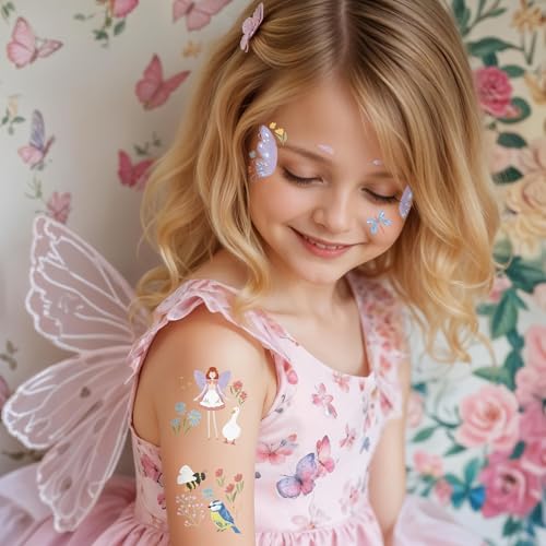 Cheerland Garden Fairy Tattoos Temporary Floral Butterfly Farm Party Favors Woodland Fairies Wing Stickers Birthday Decorations for Tea Bridal Baby Shower Classroom Silly Goose Party Supplies 108pcs
