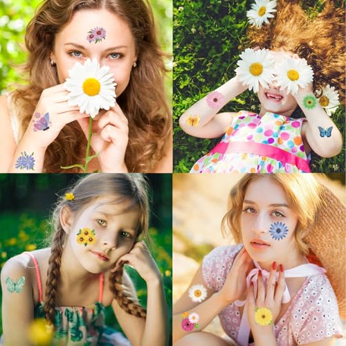 HOWAF 72pcs Glitter Flower Temporary Tattoos for Girls