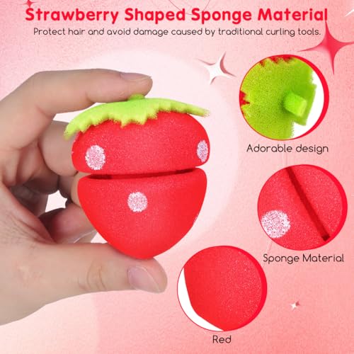 PACKOVE 18pcs Heatless Strawberry Sponge Hair Curlers for Overnight Styling