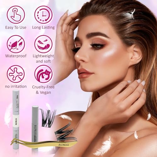 Lash Clusters Extension Kit 180pc - DIY False Eyelashes with Glue & Tweezers
