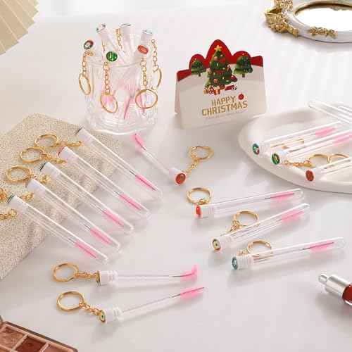 Upgrade 48 Pieces Disposable Mascara Wands Set, Include 24 Pcs Crystal Lash Spoolies Brush and 24 Pcs Reusable Keychain Christmas Holiday Gift Women Girls Makeup Tools