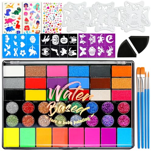 42 Color Face Painting Kit with Brushes & Stencils