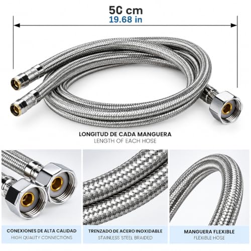 Punta Belleza Chrome Salon Shampoo Bowl Faucet with 19.68" Hose, 1/2" NPT Hot & Cold Water
