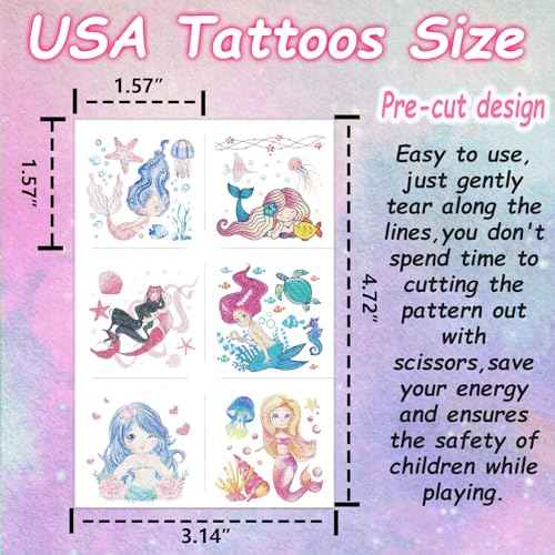 Mermaid Unicorn Glitter-Tattoos for Girls - 180Pcs Butterfly Individually Glitter Tattoos Temporary for Kids Pre-cut Design Waterproof Goodie Bags Stuffers School Birthday Party Favors Supplies Decor