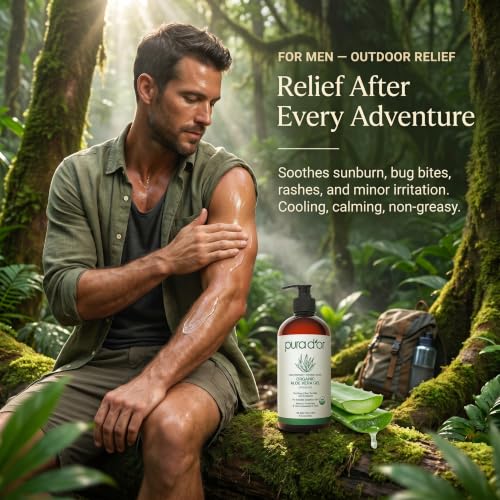 PURA D'OR Organic Aloe Vera Gel 16 oz - USDA Certified