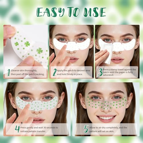 St Patrick's Day Green Glitter Face Tattoos (6 Stickers)