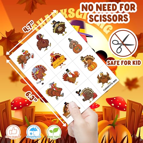 Turkey Temporary Tattoos for Kids ? 96PCS Fall&Thanksgiving Tattoos Stickers with Cute Turkeys, Leaves,Pumpkins ? Turkey Birthday Party Decorations, Supplies, Favors,Gifts School Events,Holiday Fun