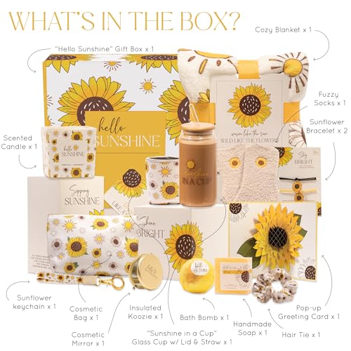 The Love Crate Co Gift Baskets for Women, Unique Birthday Gifts, Best Friend Birthday Gift, Get Well Soon, Sending Sunshine Sunflower Gifts for Women, Thinking of You Care Package