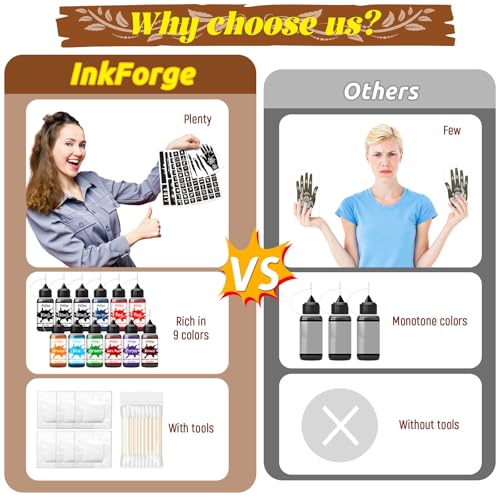 12 Bottles Temporary Tattoo Ink Kit with 130 Tattoo Stencils Designs, 9 Colors (3 Black,2 Red,1 Dark Red,Brown,Blue,Navy Blue,Purple,Green,Orange),Body Art DIY Gifts Set Fun for Kids Adults