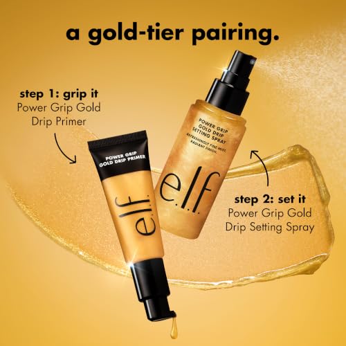 e.l.f. Power Grip Gold Drip Setting Spray - Illuminating Makeup Fixer 2.7 Fl Oz