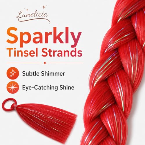 Lunelicia 16-Inch Red Ponytail Hair Extensions - 2 Packs for Braids