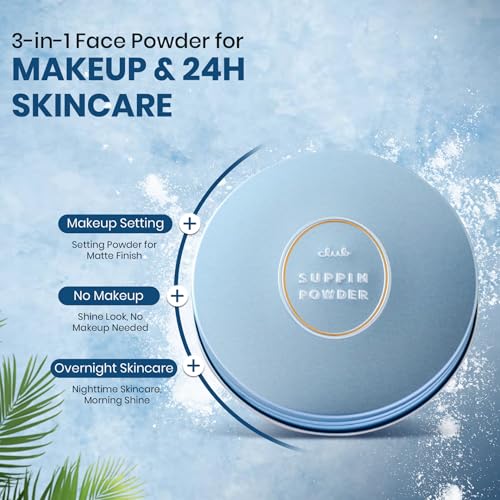 Club Suppin Translucent Setting Powder Makeup, Pressed Powder Foundation & 24H Long-Lasting Face Powder Makeup Setting Powder with Amino Acids & Shea Butter, Japanese Skincare Finishing Powder, WHITE
