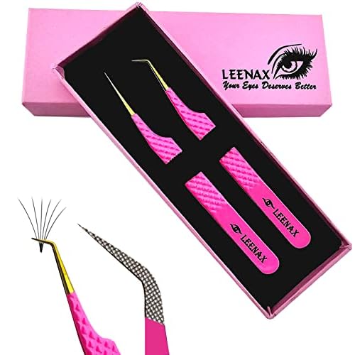 2 Pcs Pink Stainless Steel Tweezers for Eyelash Extensions, Eyelash Extension Tweezers Set, Volume Tweezers, Lash Extension Precision Tweezers, Extension tweezers.