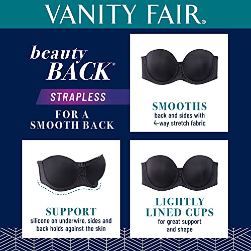 Vanity Fair Women's Beauty Back Smoothing Strapless Bra, 4-Way Stretch Fabric, Lightly Lined Cups up to H, Rose Beige, 34B