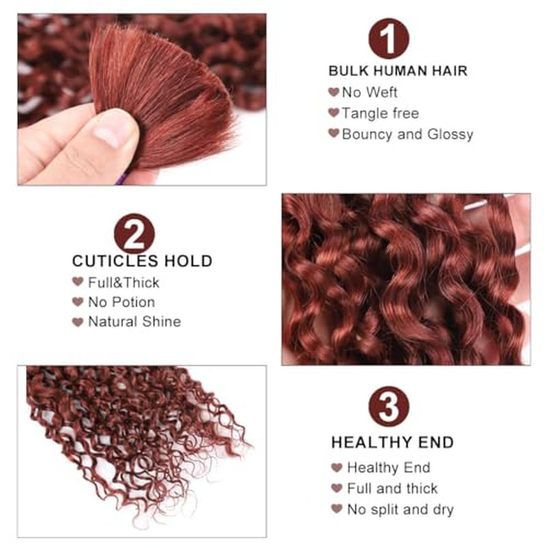 Reddish Brown Deep Wave Braiding Hair - 3 Bundles, 16 Inch